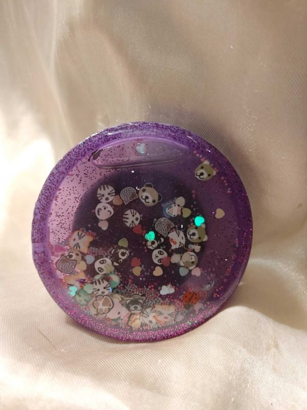 Circle Purple Animal Glitter/Multi Balls Shaker Pop-Out Phone Holder