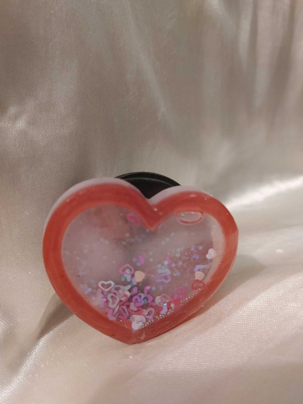 Heart Red Heart Glitter/Silver Tone Balls Shaker Pop-Out Phone Holder