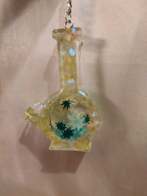 Bong Green Glitters Shaker Keychain