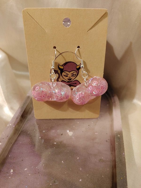 Breast Cancer Awareness (Large) Pink Lips/Pink Glitter Silver Tone Post Earrings