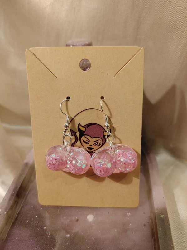 Breast Cancer Awareness (Medium) Pink Lips/Pink Glitter Silver Tone Post Earrings