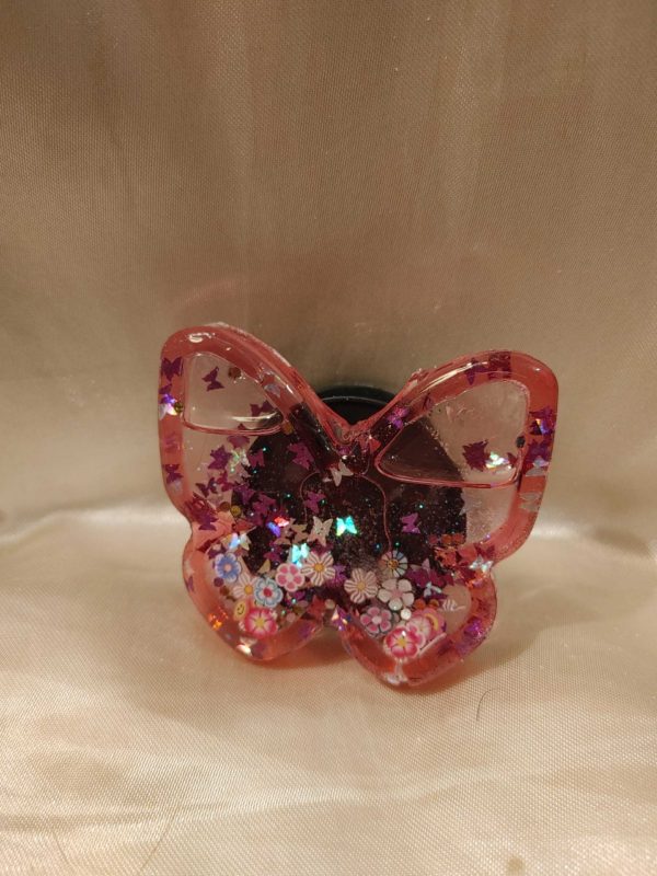 Butterfly Pink Butterfly/Flowers Glitters Shaker Pop-Out Phone Holder