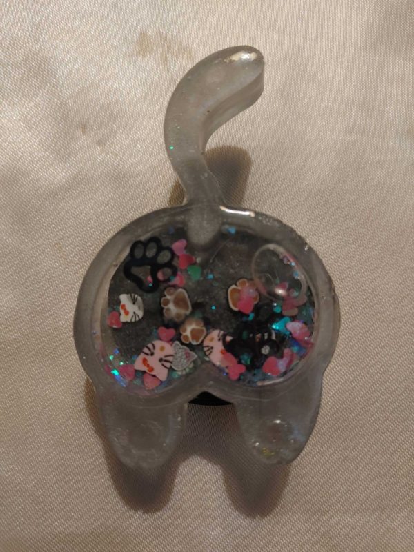 Cat Butt Grey Paw/Cat/Hearts Gitter Shaker Pop-Out Phone Holder