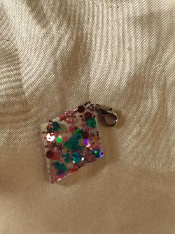 Diamond Pink/Teal Glitter Charm/Pendant/Keychain Fob/Zipper Pull