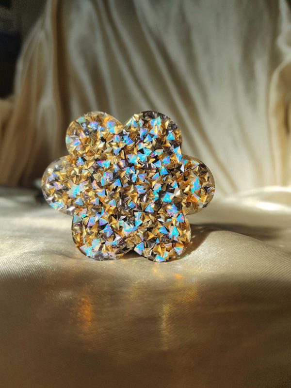 Flower Gold/White/Purple 3D Triangle Glitter Pop-Out Phone Holder