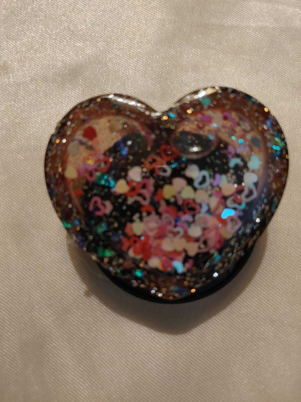 Heart Black Silver/Gold/Hearts Glitters Shaker Pop-Out Phone Holder