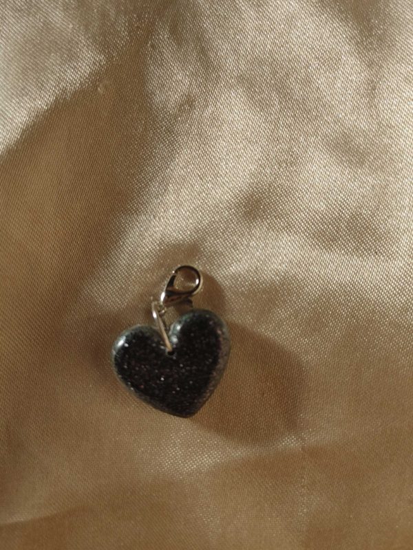 Heart Black/Silver Glitter Charm/Pendant/Keychain Fob/Zipper Pull