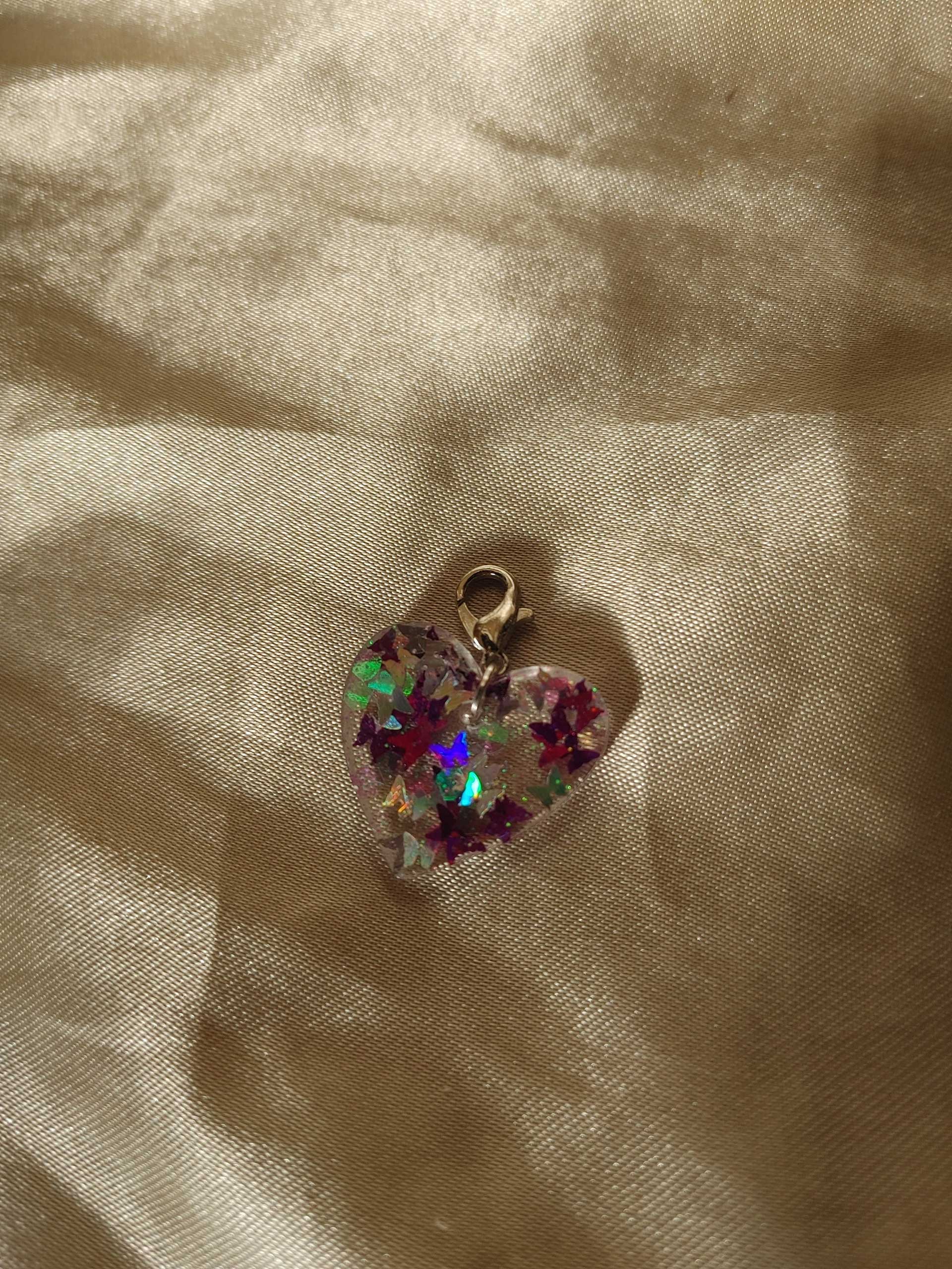 Heart Purple/Silver Butterfly Glitter Charm/Pendant/Keychain Fob/Zipper Pull