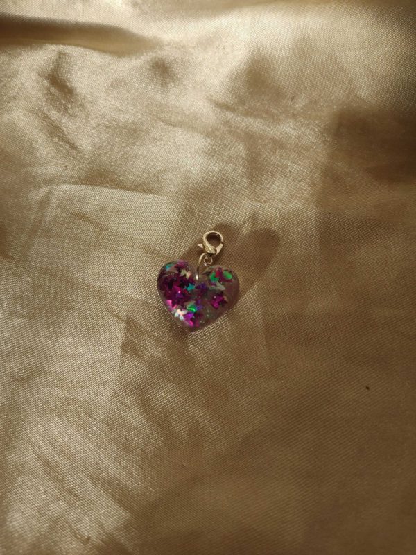 Heart (Small) Purple/Silver Butterfly Glitter Charm/Pendant/Keychain Fob/Zipper Pull