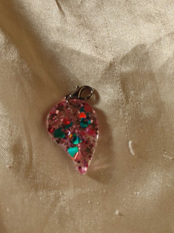 Leaf Pink/Teal Glitter Charm/Pendant/Keychain Fob/Zipper Pull