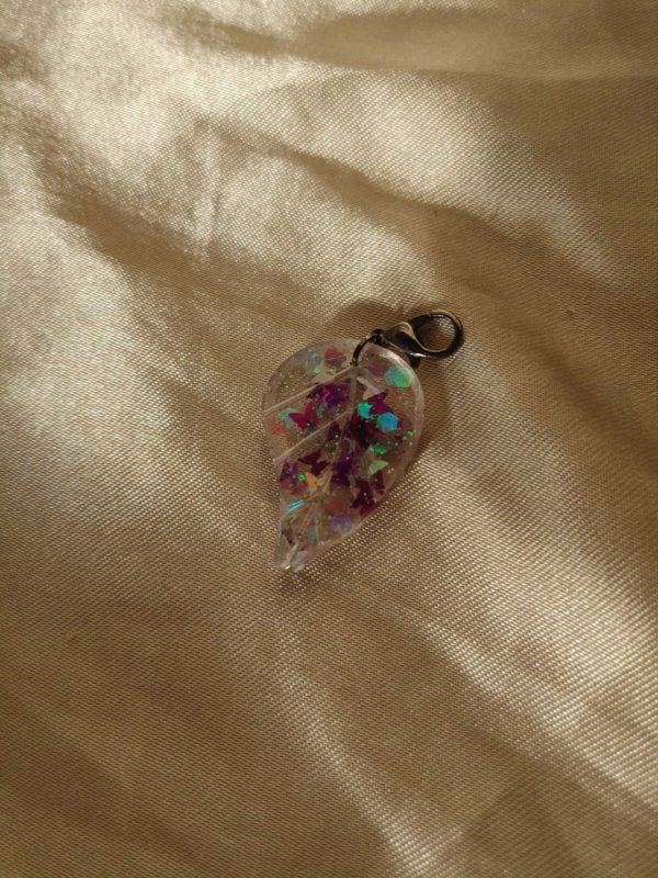 Leaf Purple/Silver Butterfly Glitter Charm/Pendant/Keychain Fob/Zipper Pull
