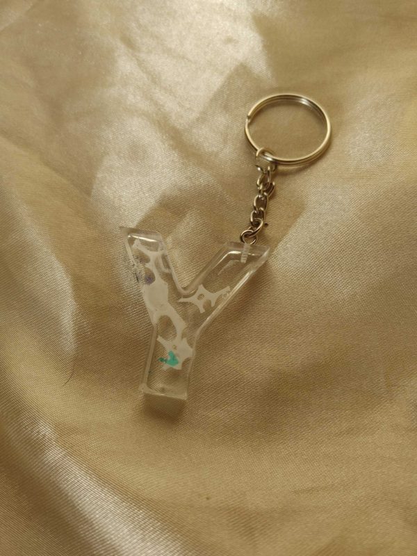 Letter Y White 'Water Reflection' Keychain