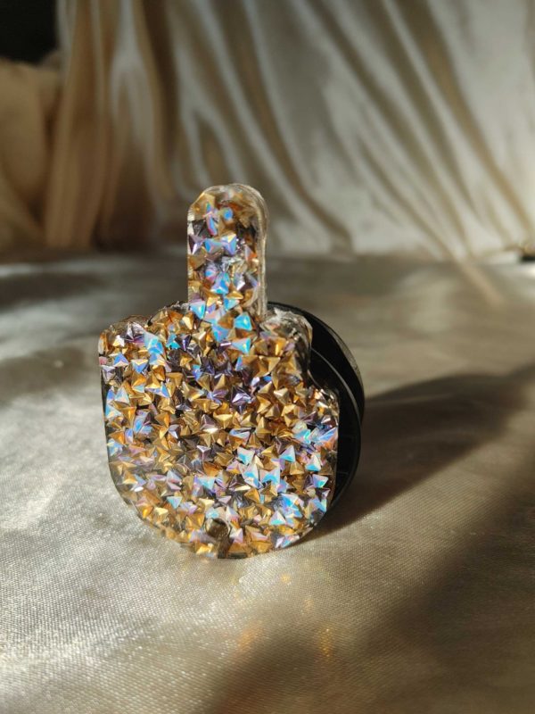 Middle Finger 3D Gold/White/Purple Triangle Glitter Pop-Out Phone Holder
