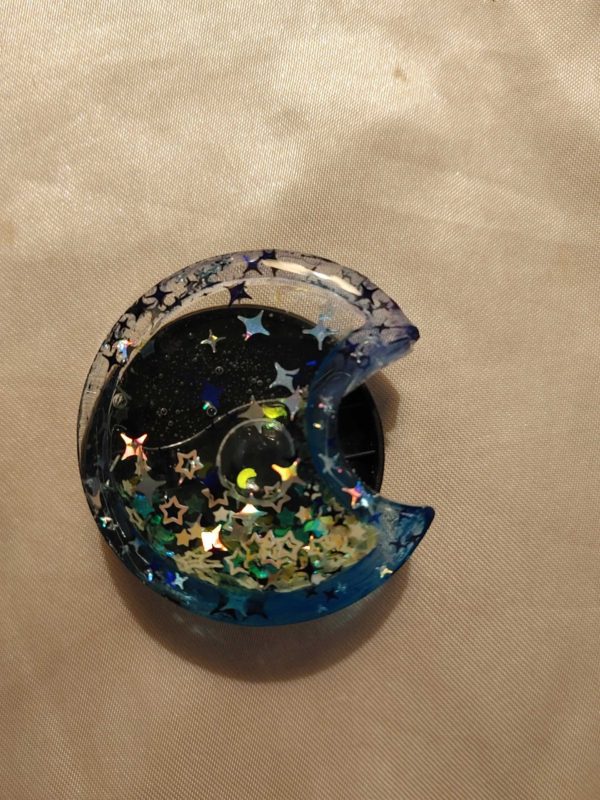 Moon Clear/Blue Moon/Stars Glitter Shaker Pop-Out Phone Holder