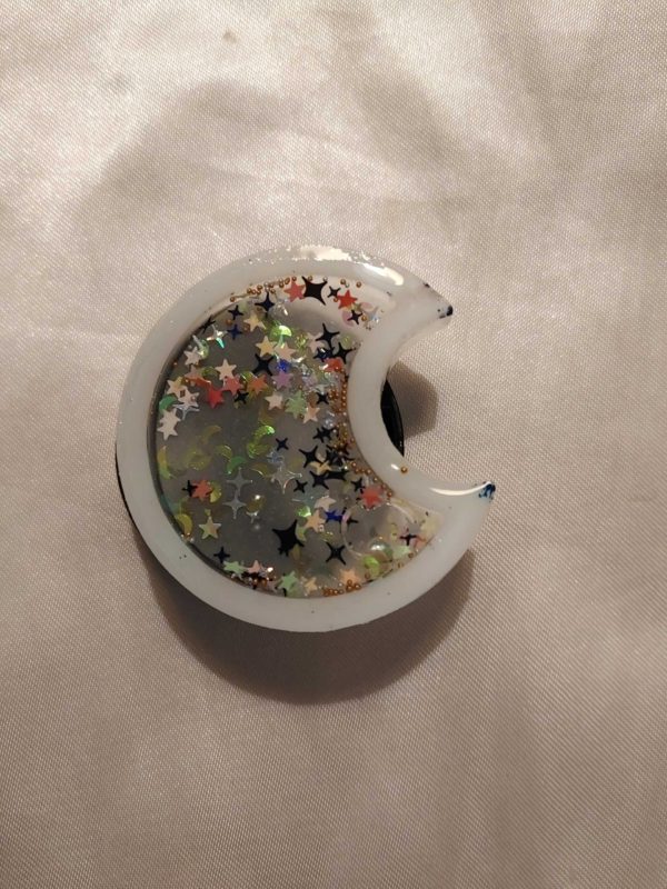 Moon Moon/Stars Glitters Silver/Gold Tone Balls Glow-in-the-Dark Shaker Pop-Out Phone Holder