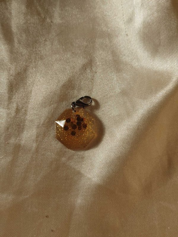 Octagon Jewel Gold Glitter Charm/Pendant/Keychain Fob/Zipper Pull