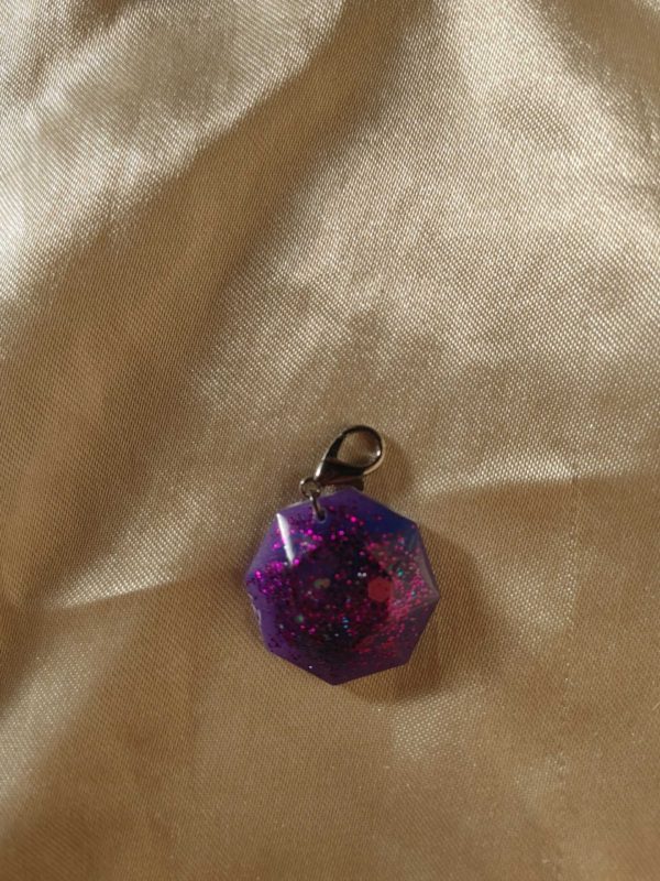 Octagon Jewel Purple/Purple Glitter Charm/Pendant/Keychain Fob/Zipper Pull