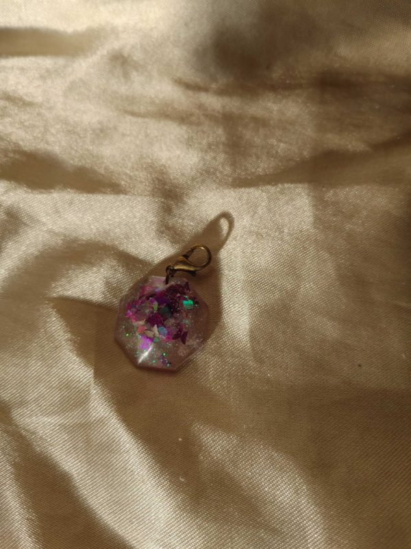 Octagon Jewel Purple/Silver Butterfly Glitter Charm/Pendant/Keychain Fob/Zipper Pull