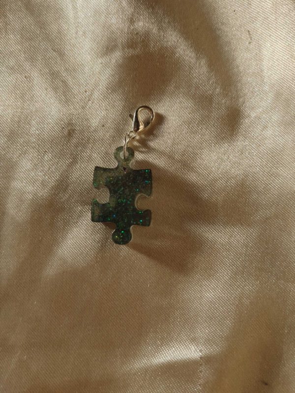 Puzzle Piece Black/Silver Glitter Charm/Pendant/Keychain Fob/Zipper Pull