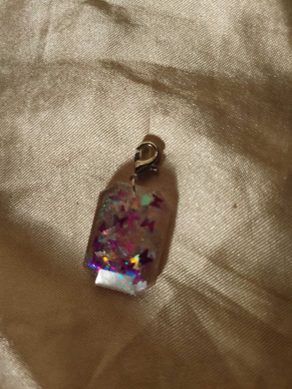 Rectangle Jewel Purple/Silver Butterfly Glitter Charm/Pendant/Keychain Fob/Zipper Pull