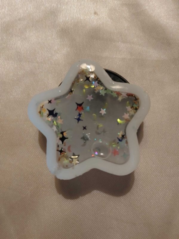 Star Moon/Stars Glitters Silver/Gold Tone Balls Glow-in-the-Dark Shaker Pop-Out Phone Holder