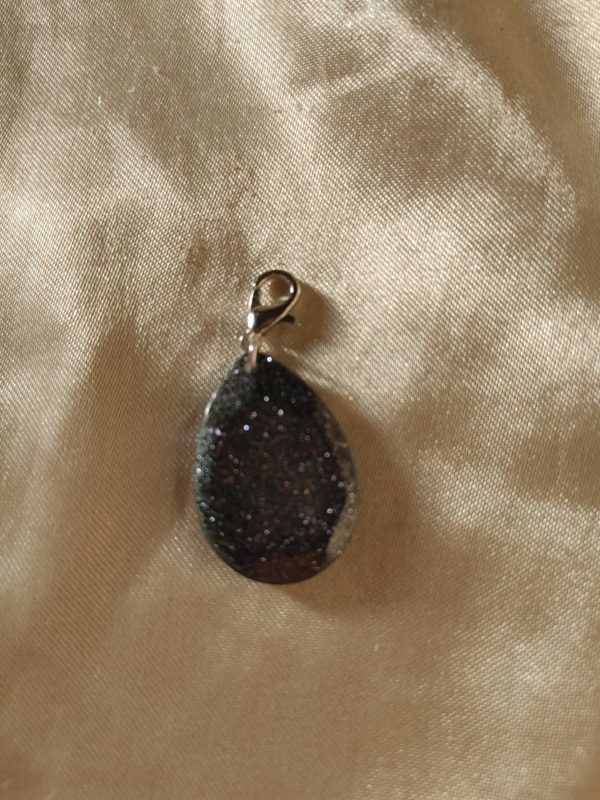 Teardrop Jewel Black/Silver Glitter Charm/Pendant/Keychain Fob/Zipper Pull