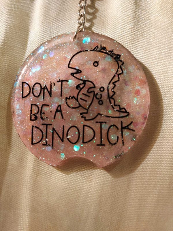 Don't be a Dino Dick' Pink Pink/White Glitter Keychain