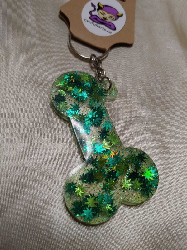 Dopey Dick Green Marijuana Leaf Pretty Penis Keychain Style 2