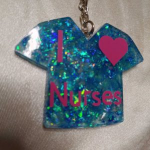 Scrubs 'I ♥ Nurses' Blue Holographic Flakes Keychain