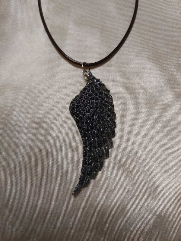 Wing (Right) Black/Black Glitter Black Cord Necklace
