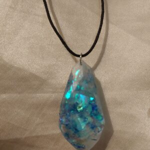 Chunky Crystal Clear Blue Holographic Glitter Adjustable Black Cord Necklace