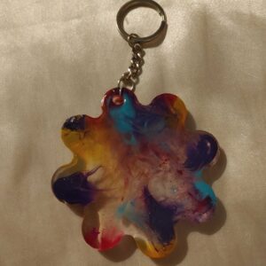Flower Power Mottled Yellow/Pink/Purple/Teal Keychain