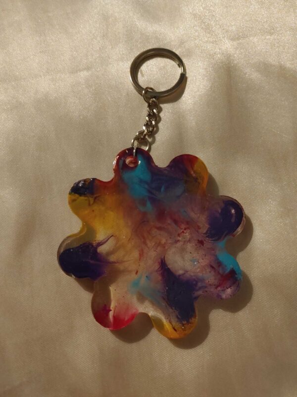 Flower Power Mottled Yellow/Pink/Purple/Teal Keychain
