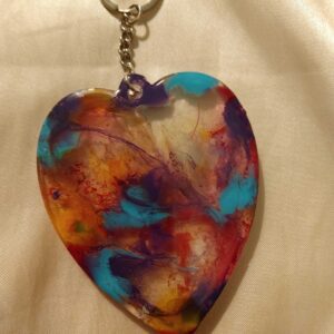 Heart Mottled Yellow/Pink/Purple/Teal Keychain