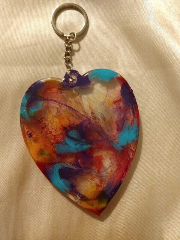 Heart Mottled Yellow/Pink/Purple/Teal Keychain