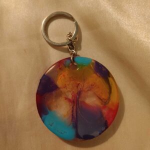 Circle Mottled Yellow/Pink/Purple/Teal Keychain