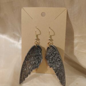 Wings Black Silver Glitter Drop Gold Tone Posts Earrings Style 1
