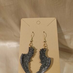 Wings Black Silver Glitter Drop Gold Tone Posts Earrings Style 2