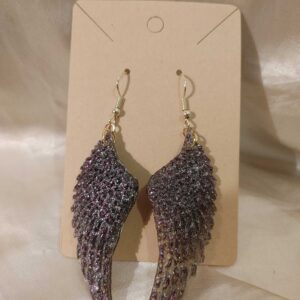 Wings Black Silver/Purple Glitter Drop Gold Tone Posts Earrings
