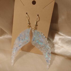 Wings Clear Blue Glitter Gold Tone Posts Earrings