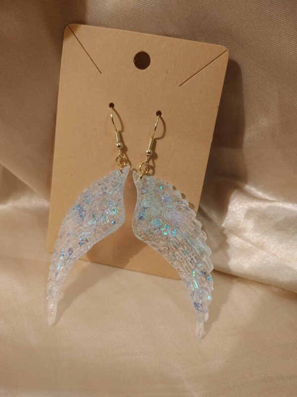 Wings Clear Blue Glitter Gold Tone Posts Earrings