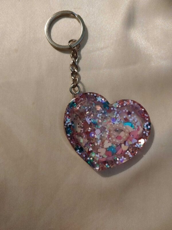 Heart Pink/Teal Heart Glitter Shaker Keychain