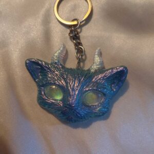 Horned Space Eyed Cat Grape/Olive Keychain