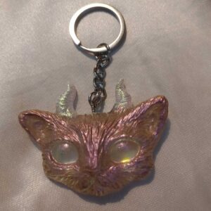 Horned Space Eyed Cat Olive/Champagne Keychain