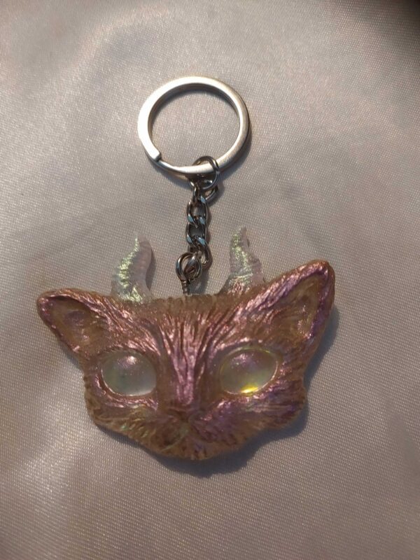 Horned Space Eyed Cat Olive/Champagne Keychain