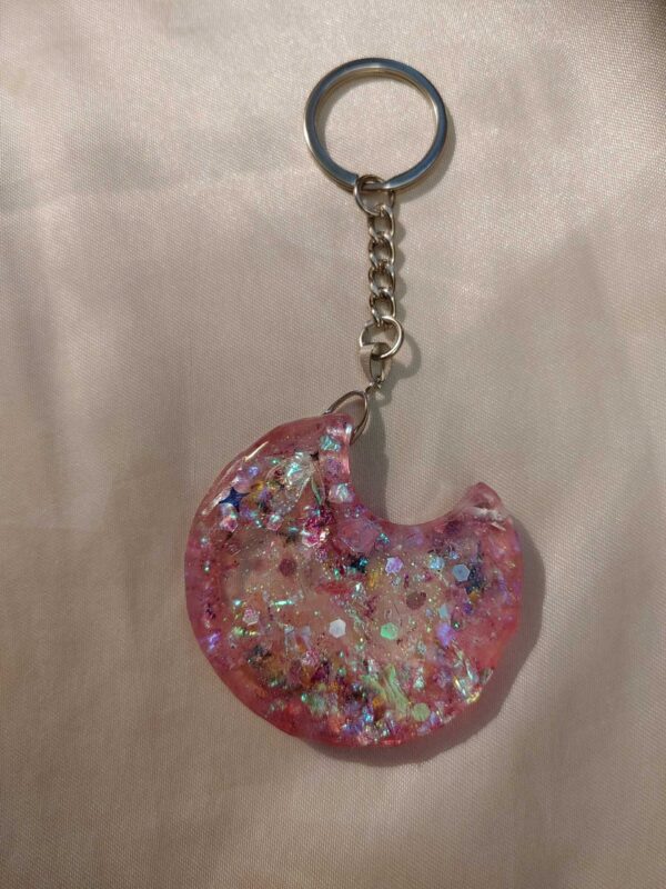 Moon Pink Pink Holographic Glitter Shaker Keychain