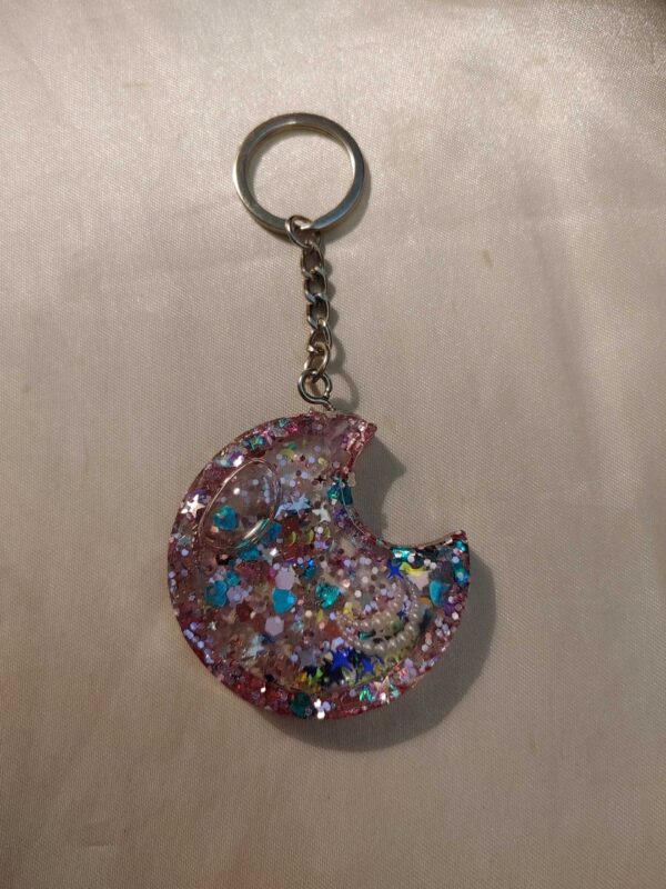Moon Pink/Teal Moon/Star Glitter Shaker Keychain