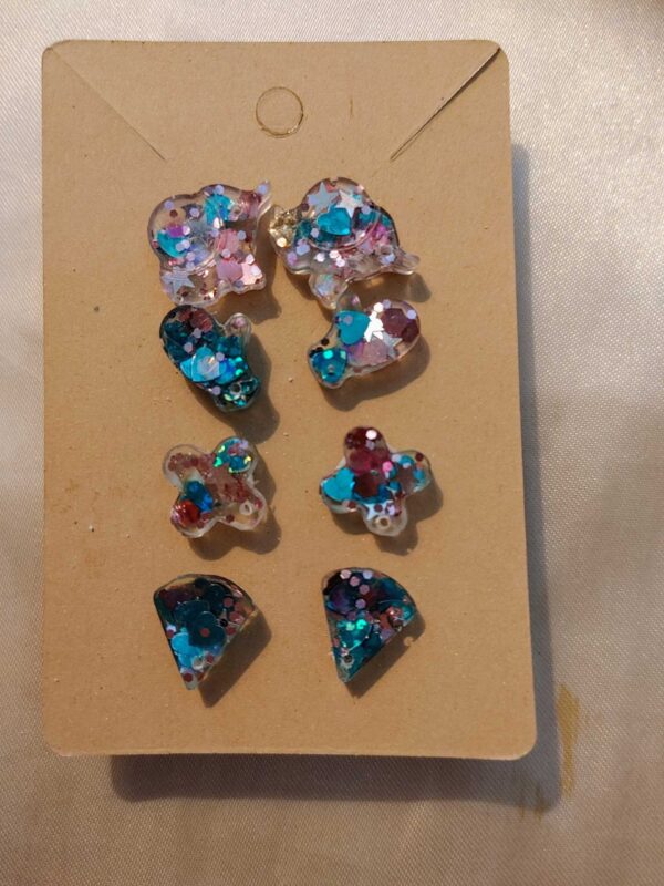 4 Pack Pink/Teal Glitter Silver Tone Post Stud Earrings