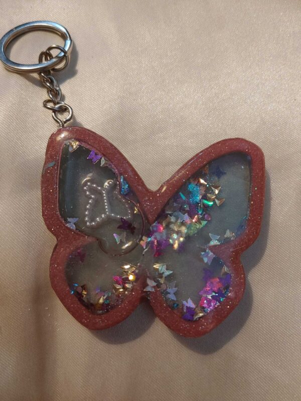 Butterfly Pink/Blue Butterfly/Triangle Glitters Shaker Keychain