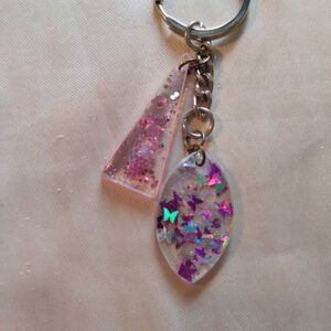 Triangle/Teardrop Pink Glitter Silver/Purple Butterfly Glitter Keychain